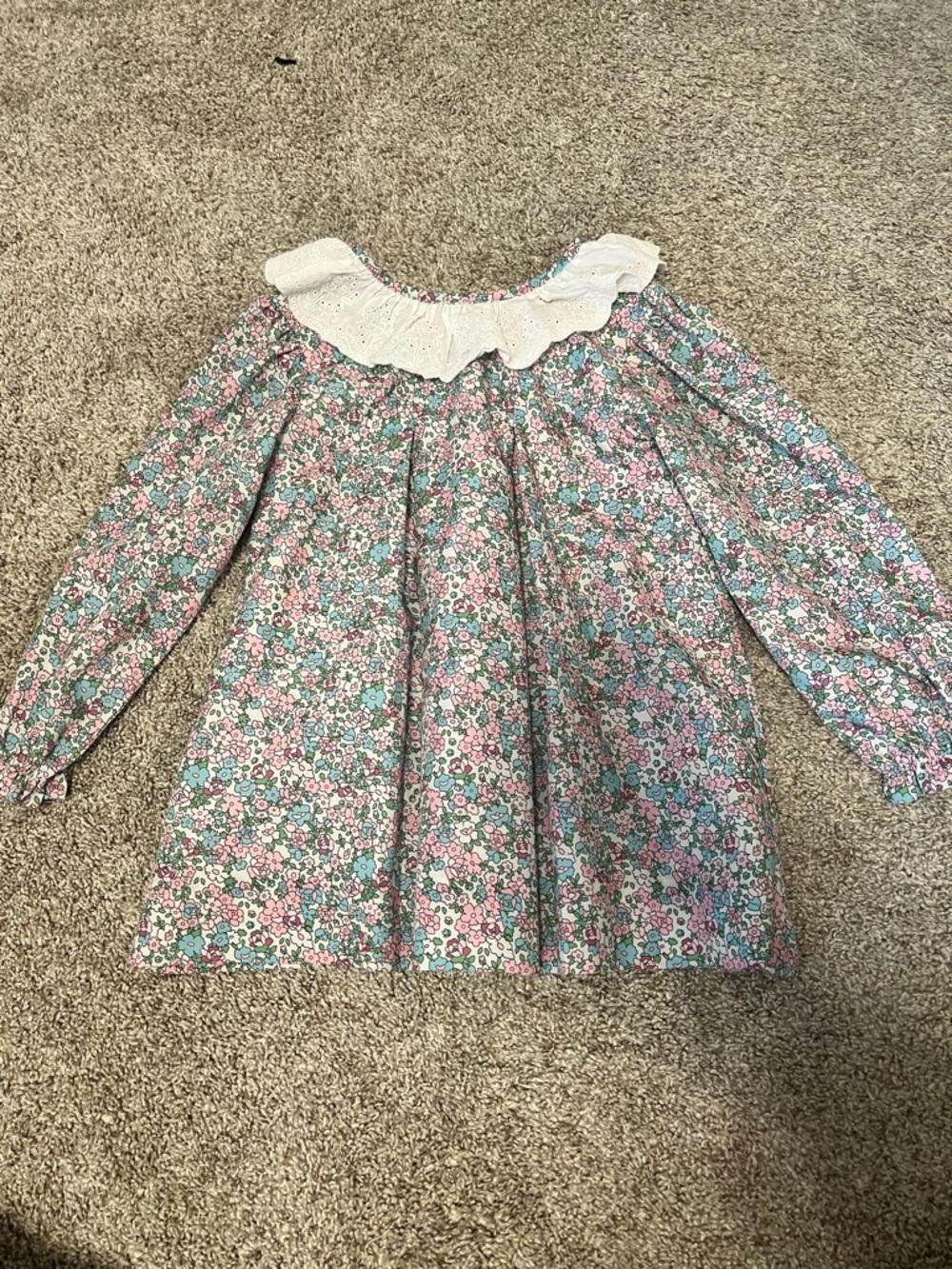 Cecil and Lou Girls Floral Long-Sleeve Tunic with White Eyelet Collar